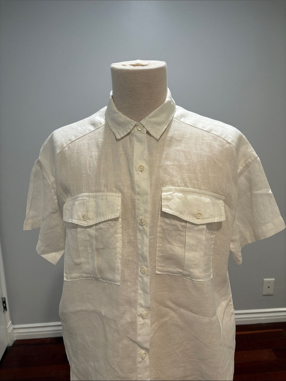 Alex Mill M 100% Linen Utility Shirt in White Linen Shirt with Chest Pockets - Picture 2 of 11